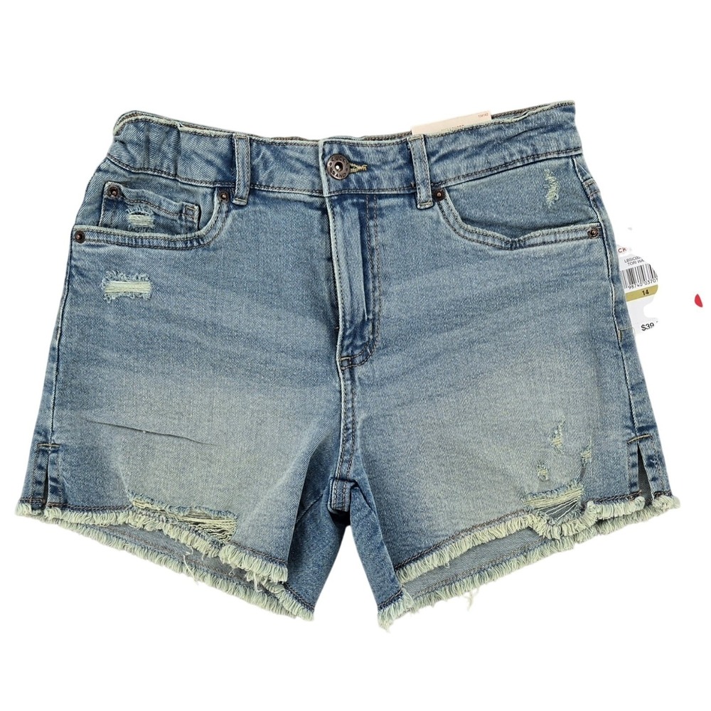 Lucky Brand Tori Wash Midi Denim Shorts Distressed Girl's Size 14 NWT‎